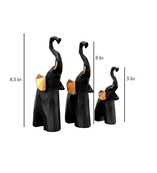 Majestic Black And Gold Mammoths Polyresin Figurines Table Decor