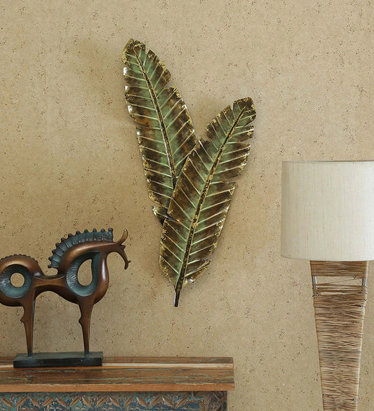 Wrought Iron Banana Leaf Wall Art In Green