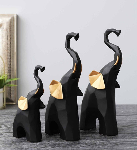 Majestic Black And Gold Mammoths Polyresin Figurines Table Decor